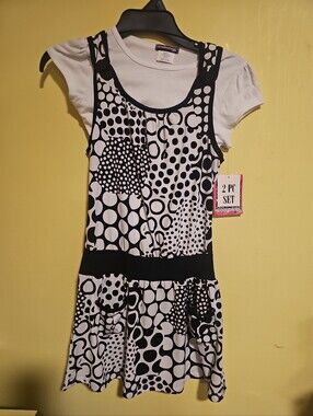 NWT Retro Eyeshadow Girls Size Large (14)  Black & White Circles Jumper Dress
